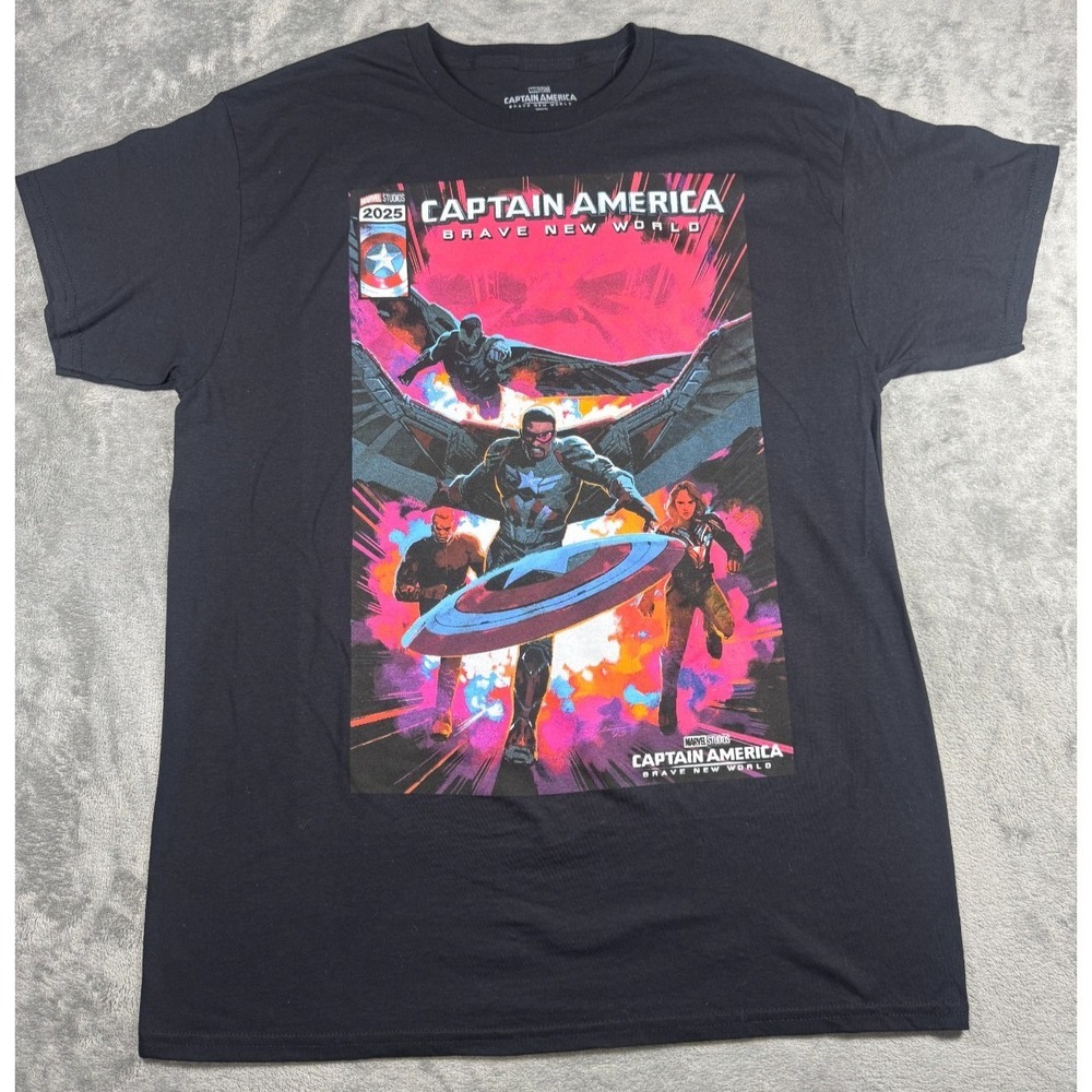 Marvel Captain America Brave New World Graphic Tee Shirt Black L MV4B00HMSC3A